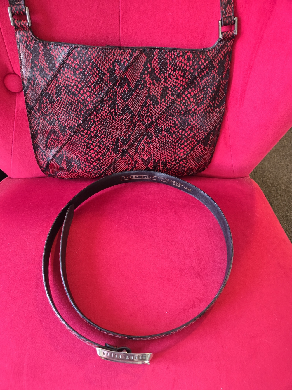 GUESS Red and Black Snake-Print Shoulder Clutch